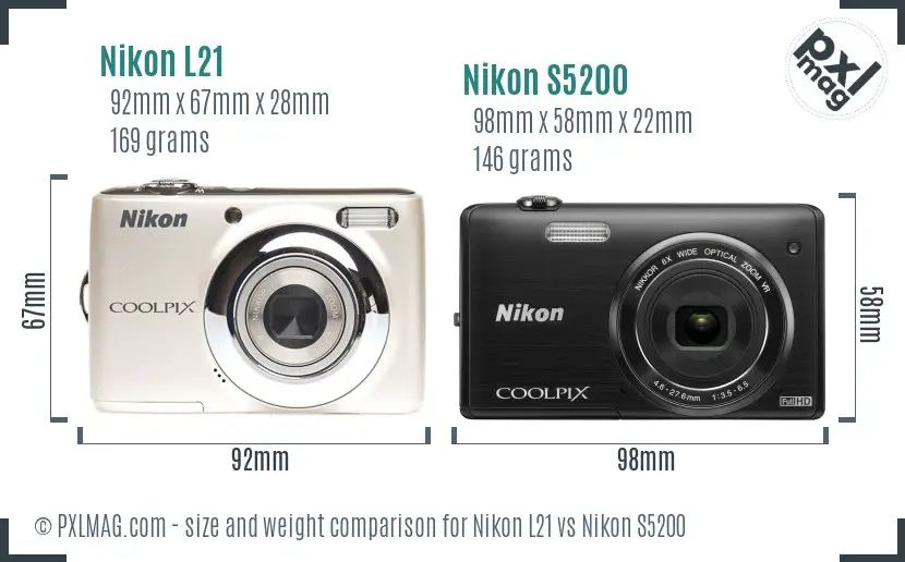 Nikon L21 vs Nikon S5200 size comparison