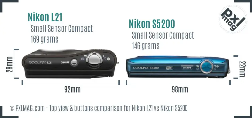 Nikon L21 vs Nikon S5200 top view buttons comparison