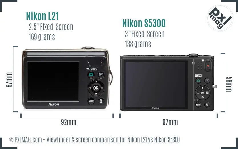 Nikon L21 vs Nikon S5300 Screen and Viewfinder comparison