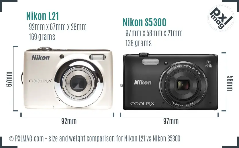 Nikon L21 vs Nikon S5300 size comparison