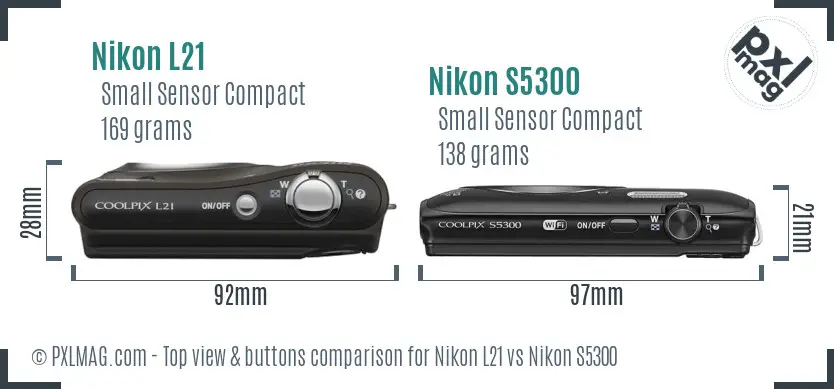 Nikon L21 vs Nikon S5300 top view buttons comparison