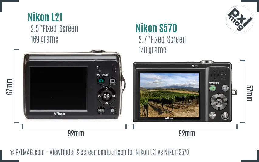 Nikon L21 vs Nikon S570 Screen and Viewfinder comparison