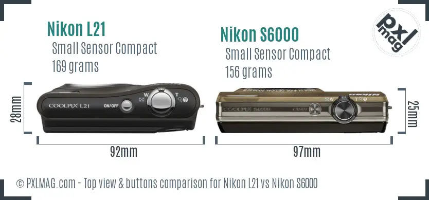 Nikon L21 vs Nikon S6000 top view buttons comparison Nikon L21 vs Nikon S6000 top view buttons comparison