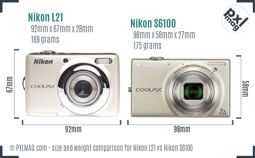 Nikon L21 vs Nikon S6100 size comparison