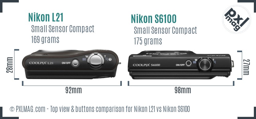 Nikon L21 vs Nikon S6100 top view buttons comparison
