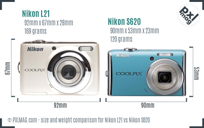 Nikon L21 vs Nikon S620 size comparison