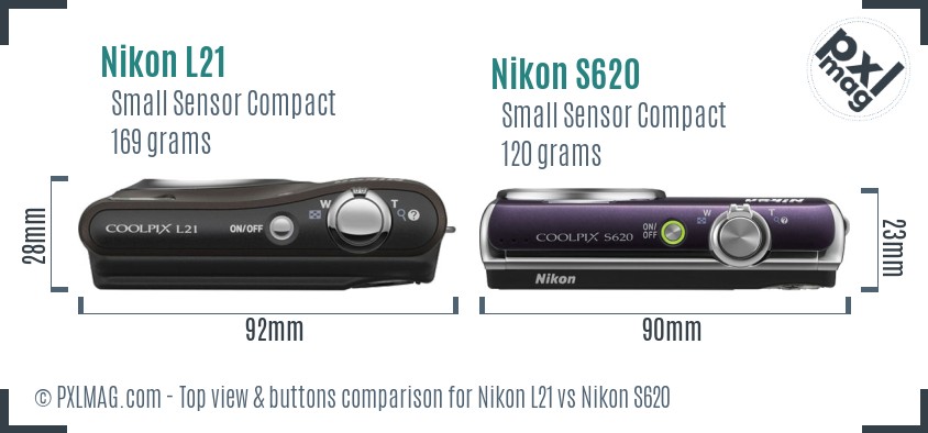 Nikon L21 vs Nikon S620 top view buttons comparison