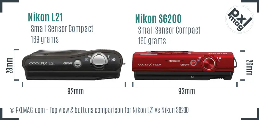 Nikon L21 vs Nikon S6200 top view buttons comparison Nikon L21 vs Nikon S6200 top view buttons comparison