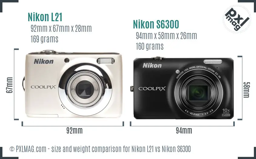 Nikon L21 vs Nikon S6300 size comparison