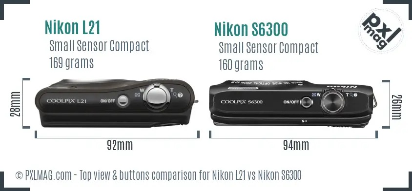 Nikon L21 vs Nikon S6300 top view buttons comparison