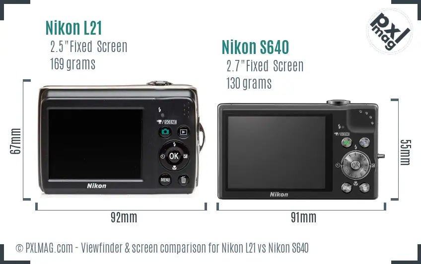 Nikon L21 vs Nikon S640 Screen and Viewfinder comparison