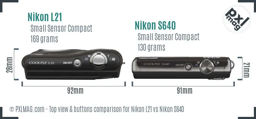 Nikon L21 vs Nikon S640 top view buttons comparison