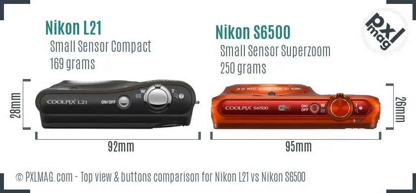 Nikon L21 vs Nikon S6500 top view buttons comparison