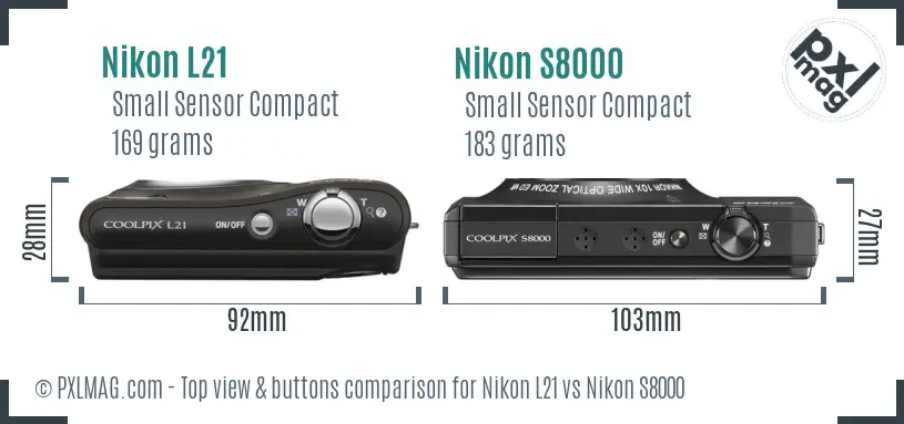 Nikon L21 vs Nikon S8000 top view buttons comparison