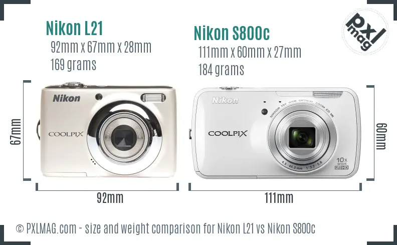 Nikon L21 vs Nikon S800c size comparison
