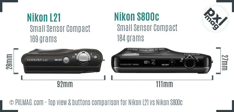 Nikon L21 vs Nikon S800c top view buttons comparison