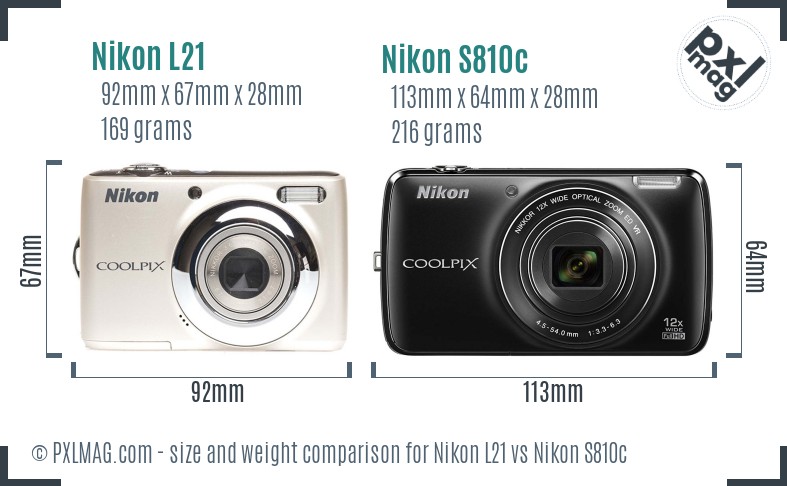 Nikon L21 vs Nikon S810c size comparison