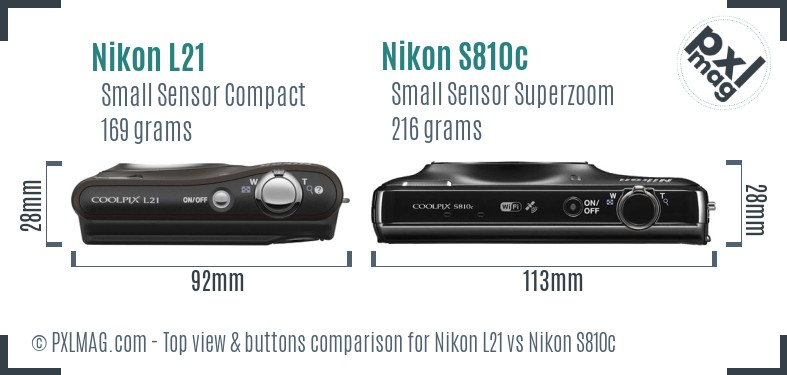 Nikon L21 vs Nikon S810c top view buttons comparison