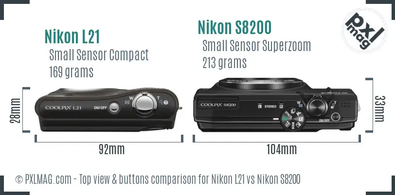 Nikon L21 vs Nikon S8200 top view buttons comparison