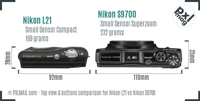 Nikon L21 vs Nikon S9700 top view buttons comparison
