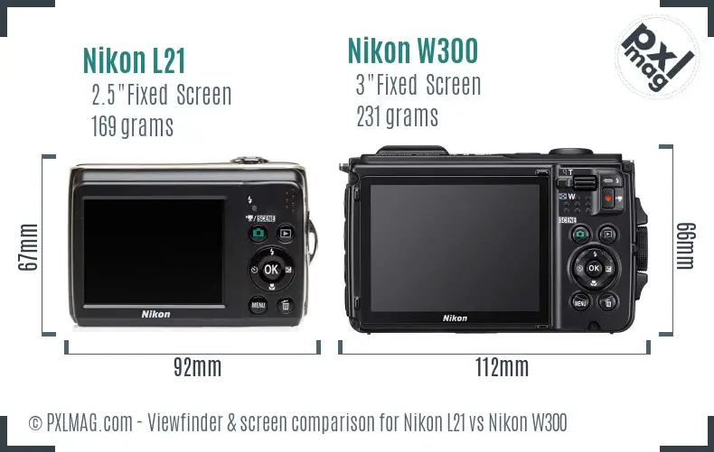 Nikon L21 vs Nikon W300 Screen and Viewfinder comparison