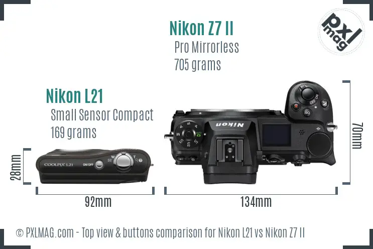 Nikon L21 vs Nikon Z7 II top view buttons comparison