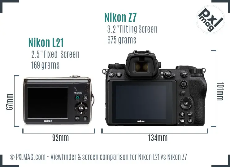 Nikon L21 vs Nikon Z7 Screen and Viewfinder comparison