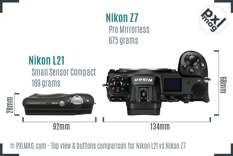 Nikon L21 vs Nikon Z7 top view buttons comparison