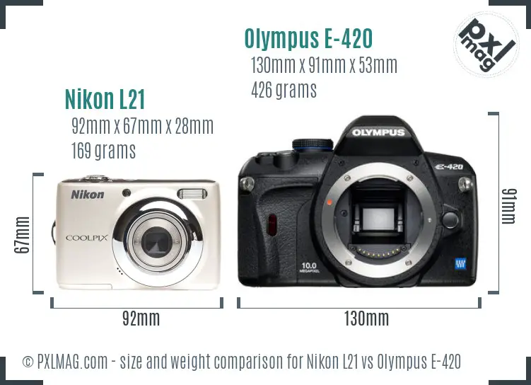 Nikon L21 vs Olympus E-420 size comparison