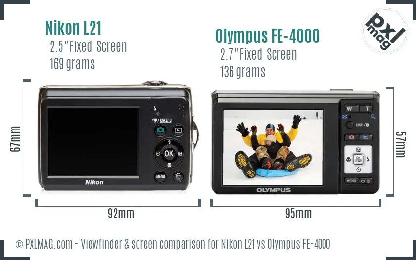 Nikon L21 vs Olympus FE-4000 Screen and Viewfinder comparison