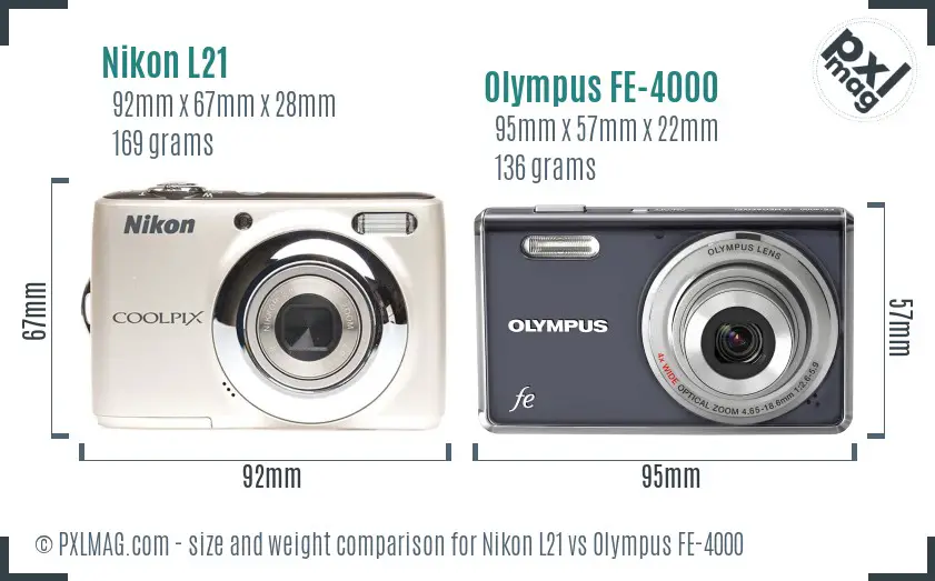 Nikon L21 vs Olympus FE-4000 size comparison