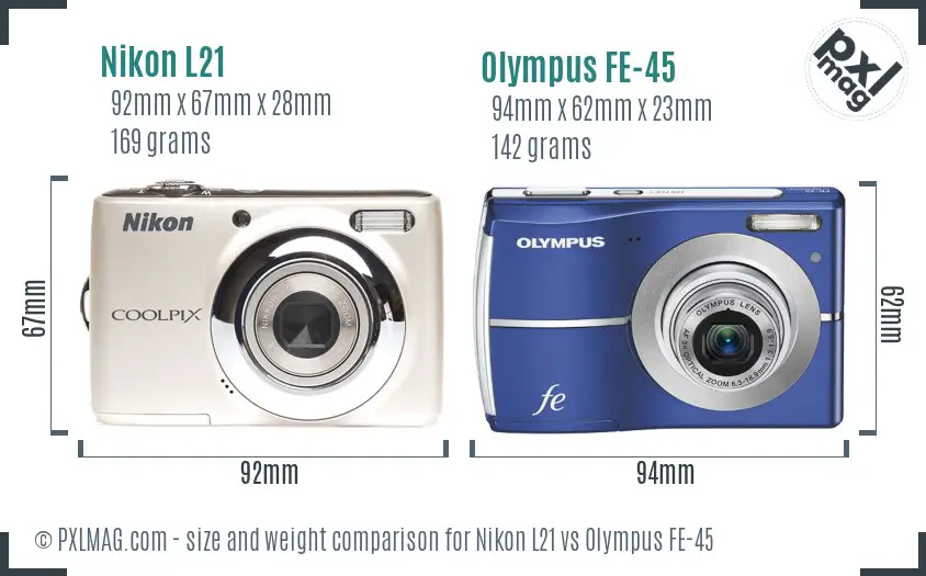 Nikon L21 vs Olympus FE-45 size comparison