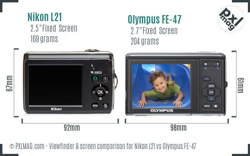 Nikon L21 vs Olympus FE-47 Screen and Viewfinder comparison
