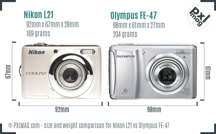 Nikon L21 vs Olympus FE-47 size comparison Nikon L21 vs Olympus FE-47 size comparison