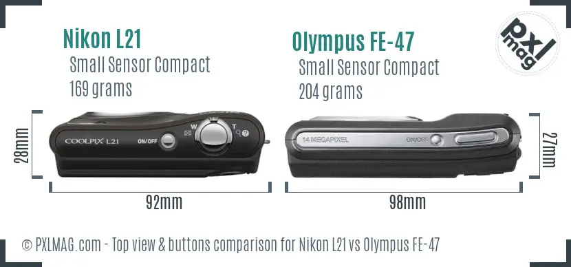 Nikon L21 vs Olympus FE-47 top view buttons comparison