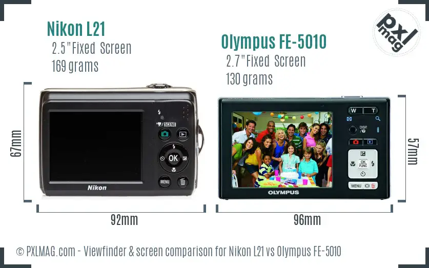 Nikon L21 vs Olympus FE-5010 Screen and Viewfinder comparison