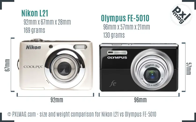 Nikon L21 vs Olympus FE-5010 size comparison