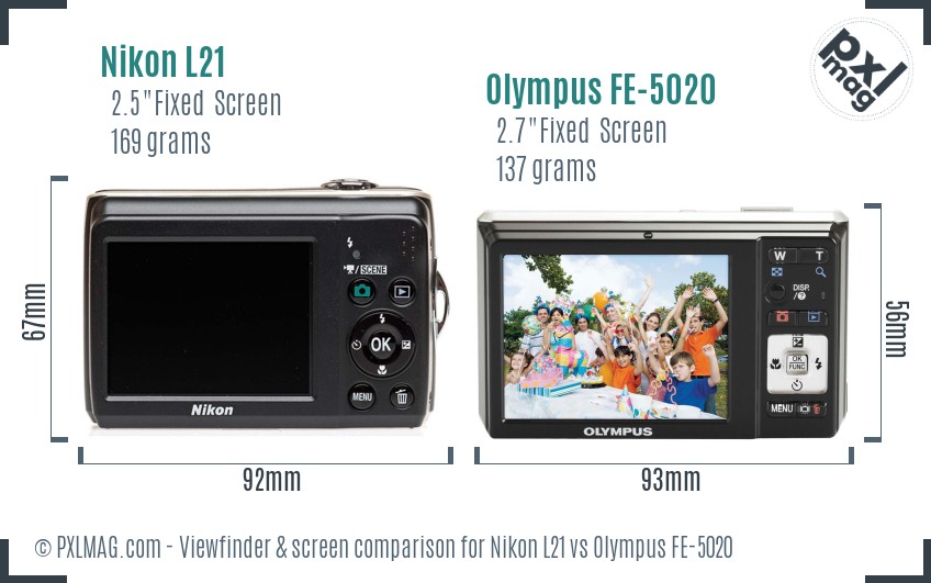 Nikon L21 vs Olympus FE-5020 Screen and Viewfinder comparison