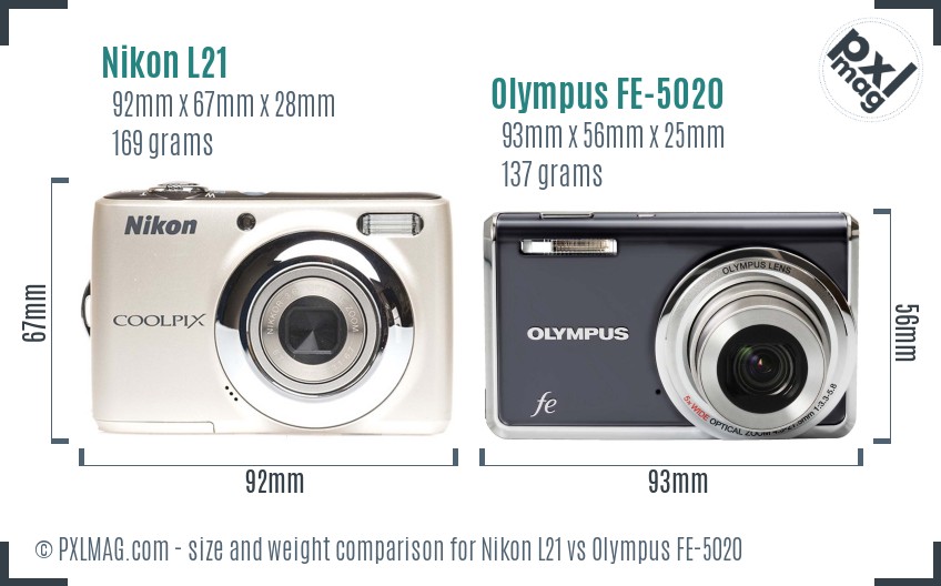 Nikon L21 vs Olympus FE-5020 size comparison