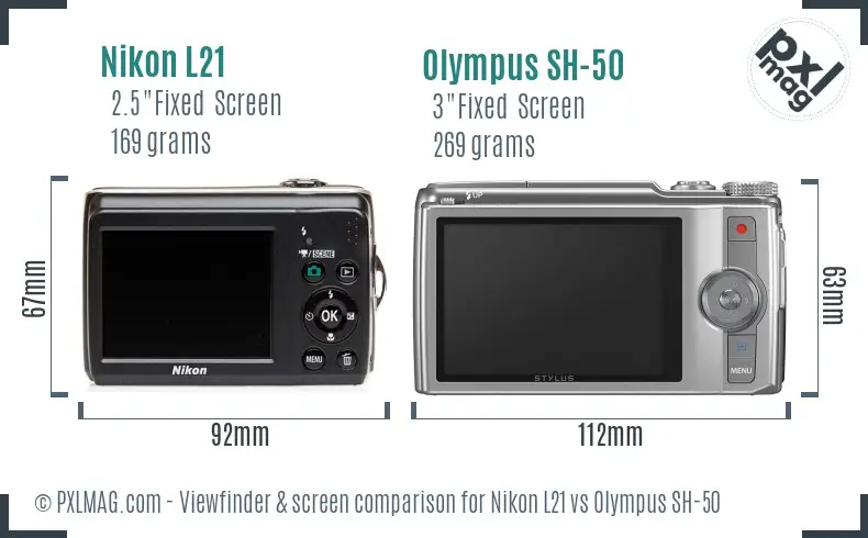 Nikon L21 vs Olympus SH-50 Screen and Viewfinder comparison