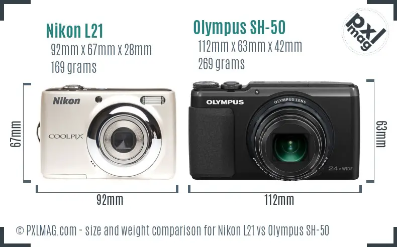 Nikon L21 vs Olympus SH-50 size comparison