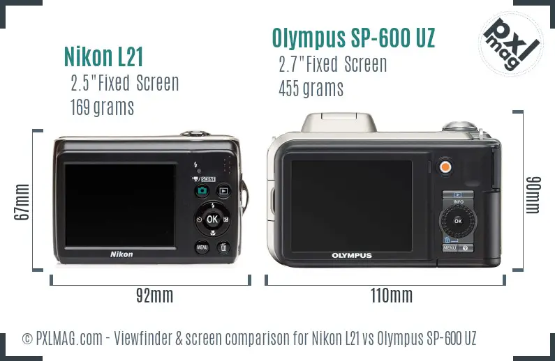 Nikon L21 vs Olympus SP-600 UZ Screen and Viewfinder comparison