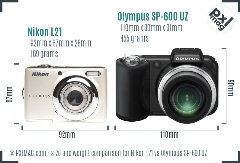 Nikon L21 vs Olympus SP-600 UZ size comparison