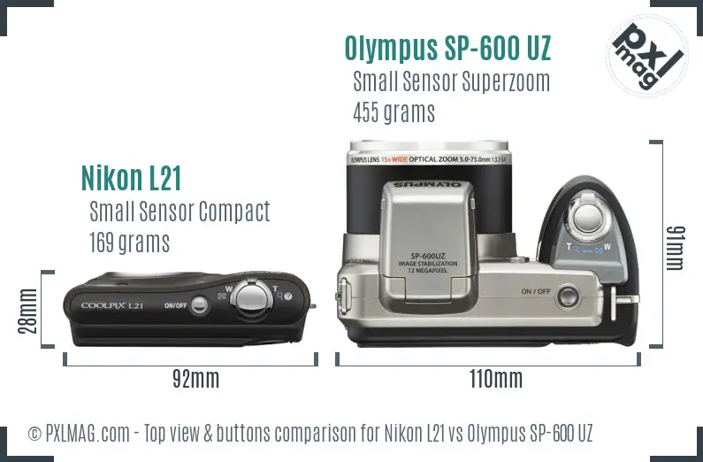 Nikon L21 vs Olympus SP-600 UZ top view buttons comparison