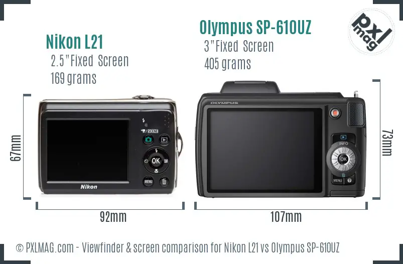Nikon L21 vs Olympus SP-610UZ Screen and Viewfinder comparison Nikon L21 vs Olympus SP-610UZ Screen and Viewfinder comparison