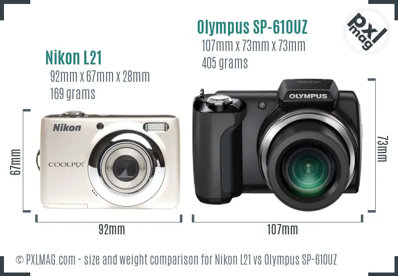 Nikon L21 vs Olympus SP-610UZ size comparison Nikon L21 vs Olympus SP-610UZ size comparison