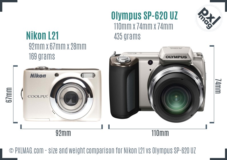 Nikon L21 vs Olympus SP-620 UZ size comparison Nikon L21 vs Olympus SP-620 UZ size comparison