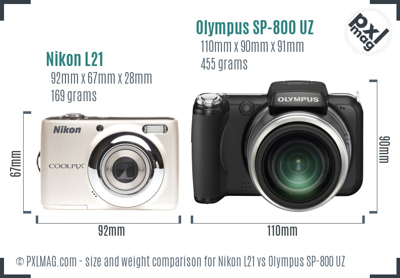 Nikon L21 vs Olympus SP-800 UZ size comparison