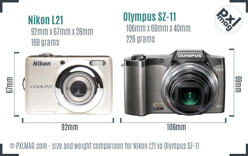 Nikon L21 vs Olympus SZ-11 size comparison