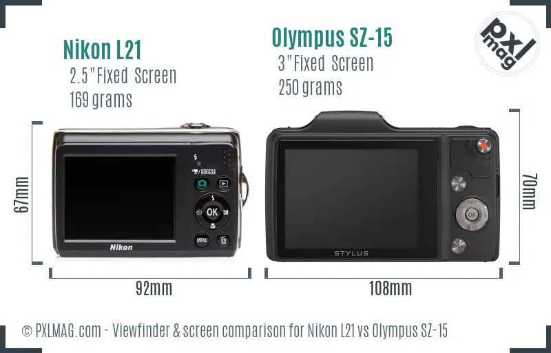 Nikon L21 vs Olympus SZ-15 Screen and Viewfinder comparison